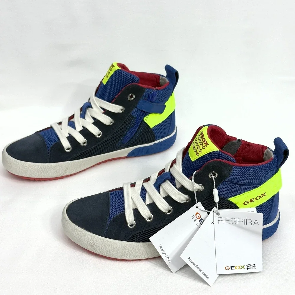 GEOX J ALONISSO B. H - Mesh+Suede Youth Boys‎ Shoes Navy/Fluo Yellow US 1/ EU 32